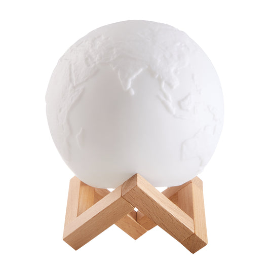 3D Color Changing Earth Moon LED Lamp with Wood Stand, Includes Remote and USB, 7.5'' X 5.5'', White